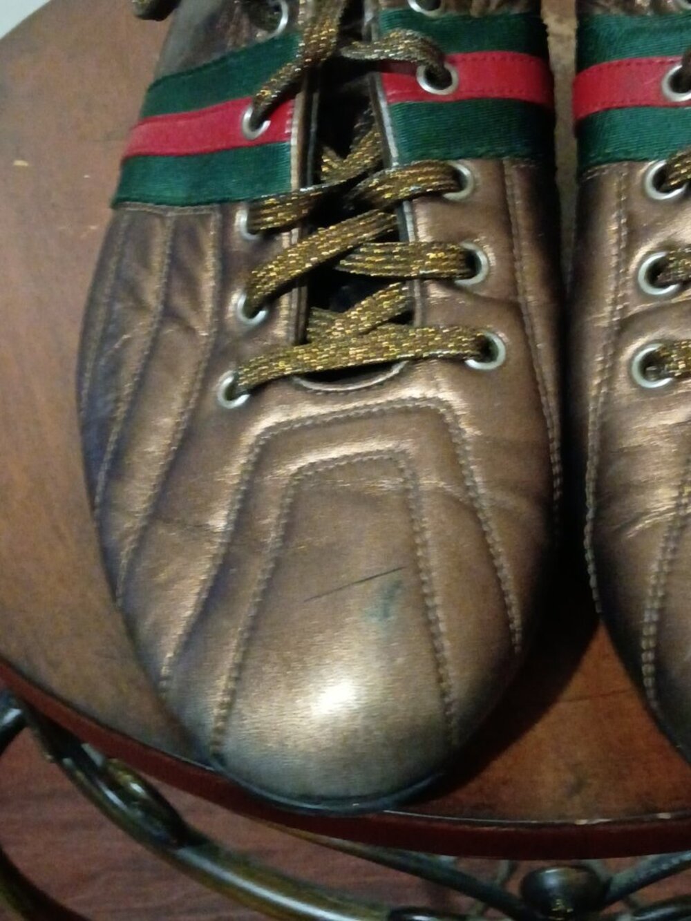 Gucci (170576) Men's Sneakers Low Top Brown Metallic leather size U.S 9 - Picture 7 of 15